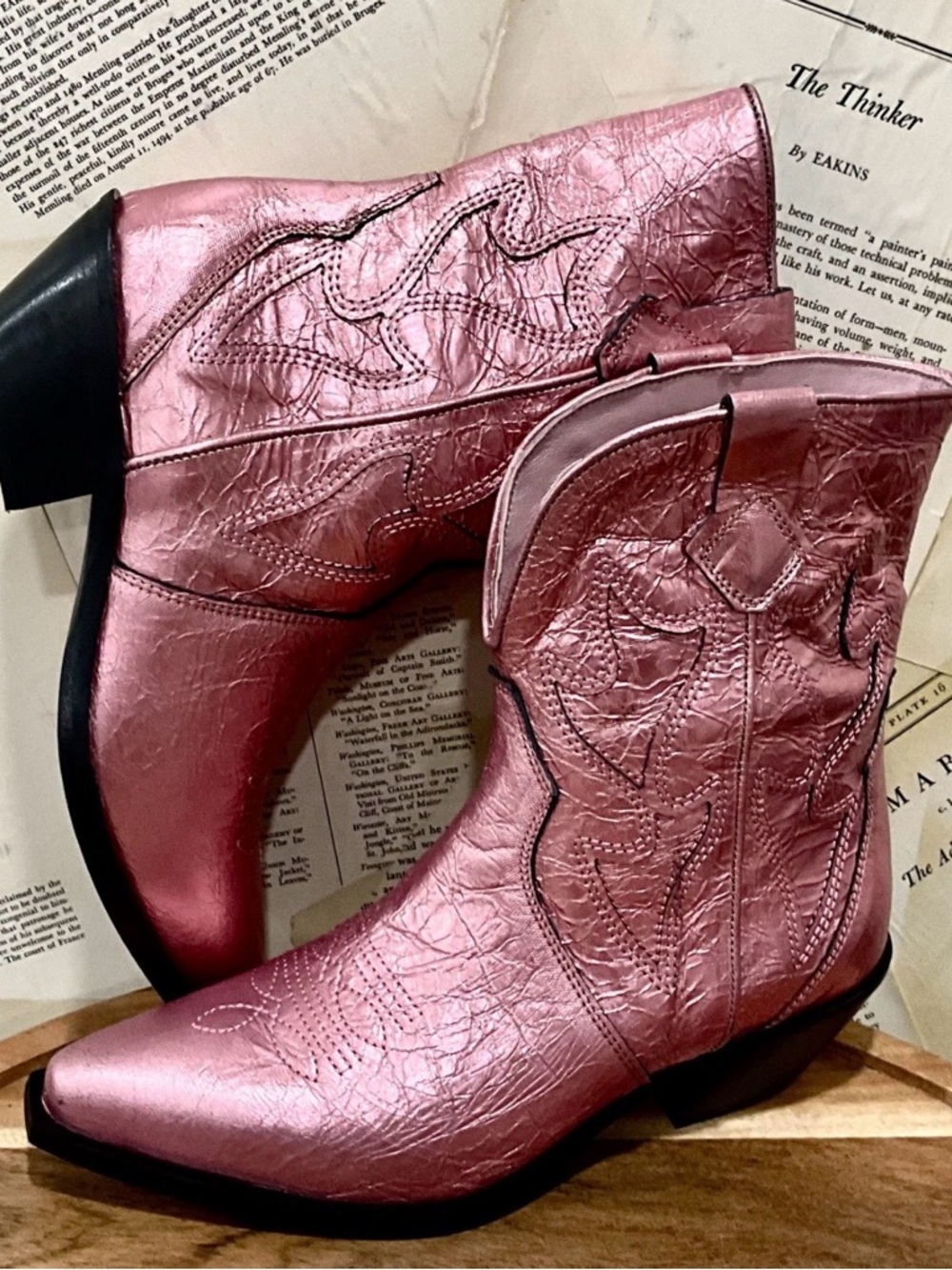 Free People Way Out West Boot Pink Metallic Pull On Western